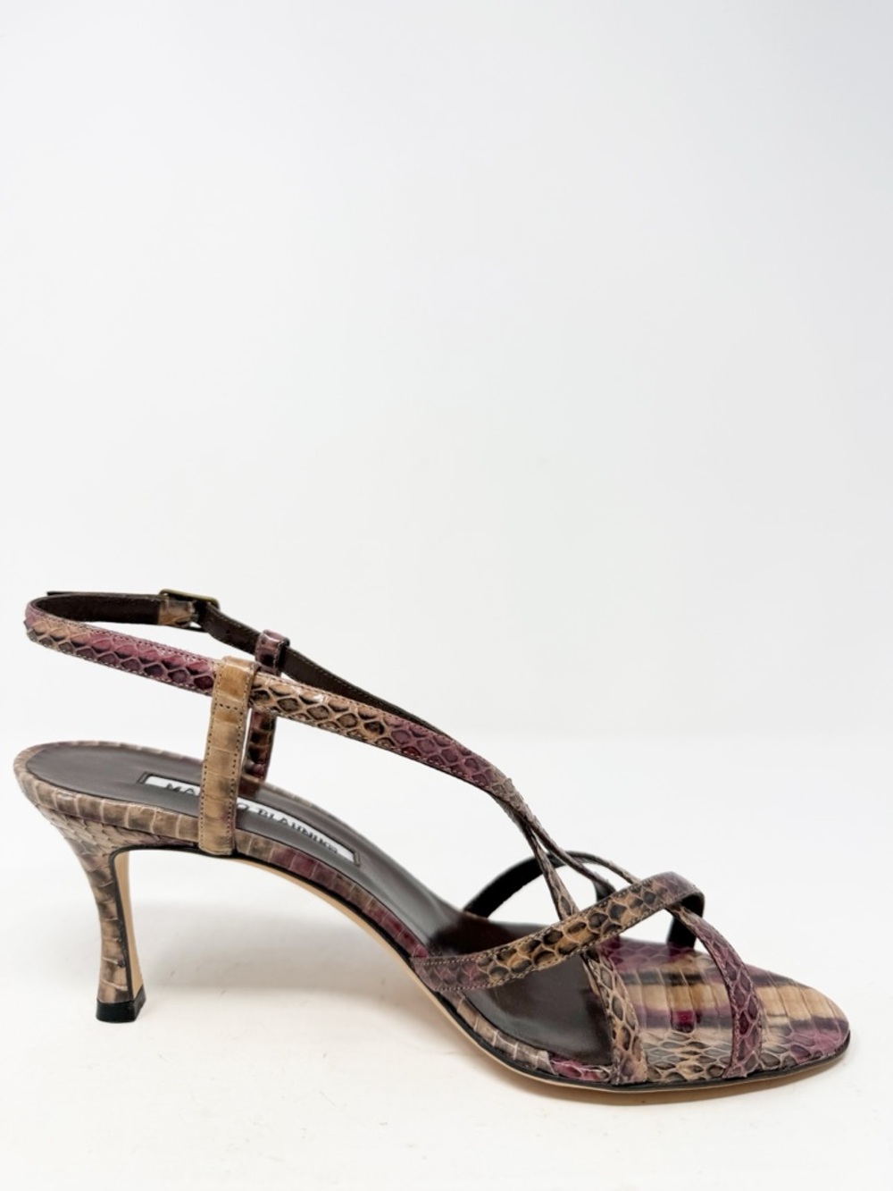 Manolo Blahnik Python Strappy Sandals Slingback Heels Womens Size EU 37.5 - Picture 8 of 11